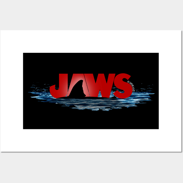 JAWS LOGO with GREAT WHITE SHARK FIN EMERGING FROM THE OCEAN Wall Art by kooldsignsflix@gmail.com